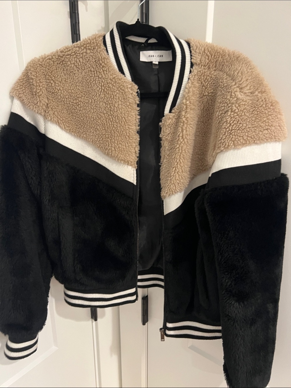 John + Jenn Black and Tan Sherpa Bomber Jacket
